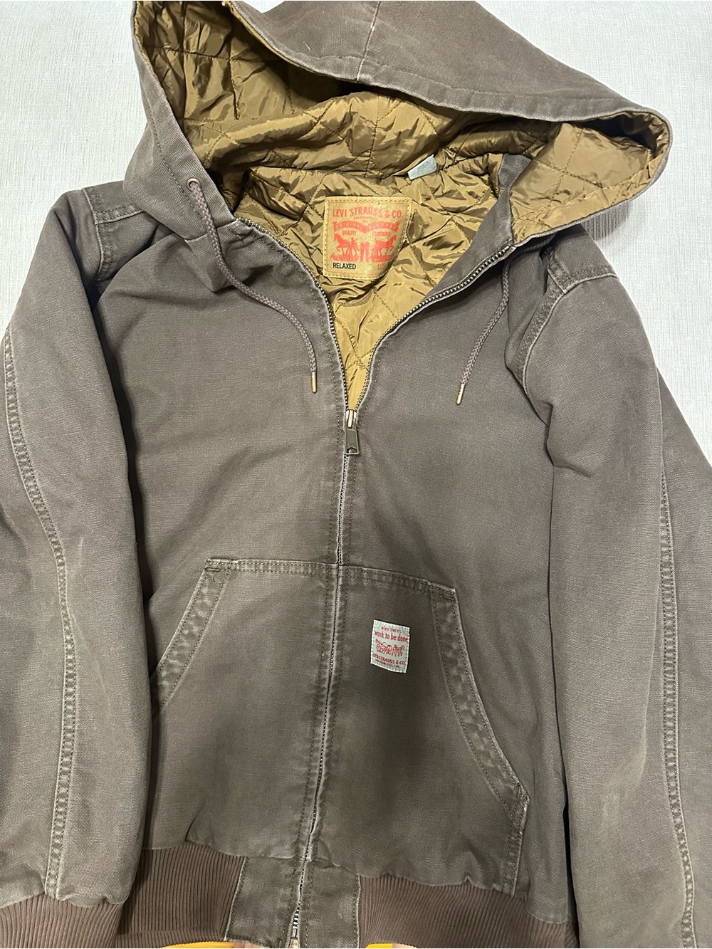 Levi's Men's Hooded Zip Jacket in Brown with Tan Quilted Lining XL
